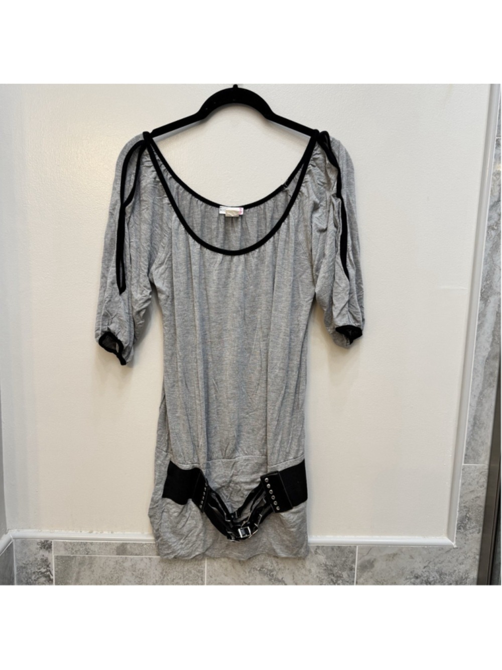 Body Central Gray Cold Shoulder Mini Dress Corset Belt Large